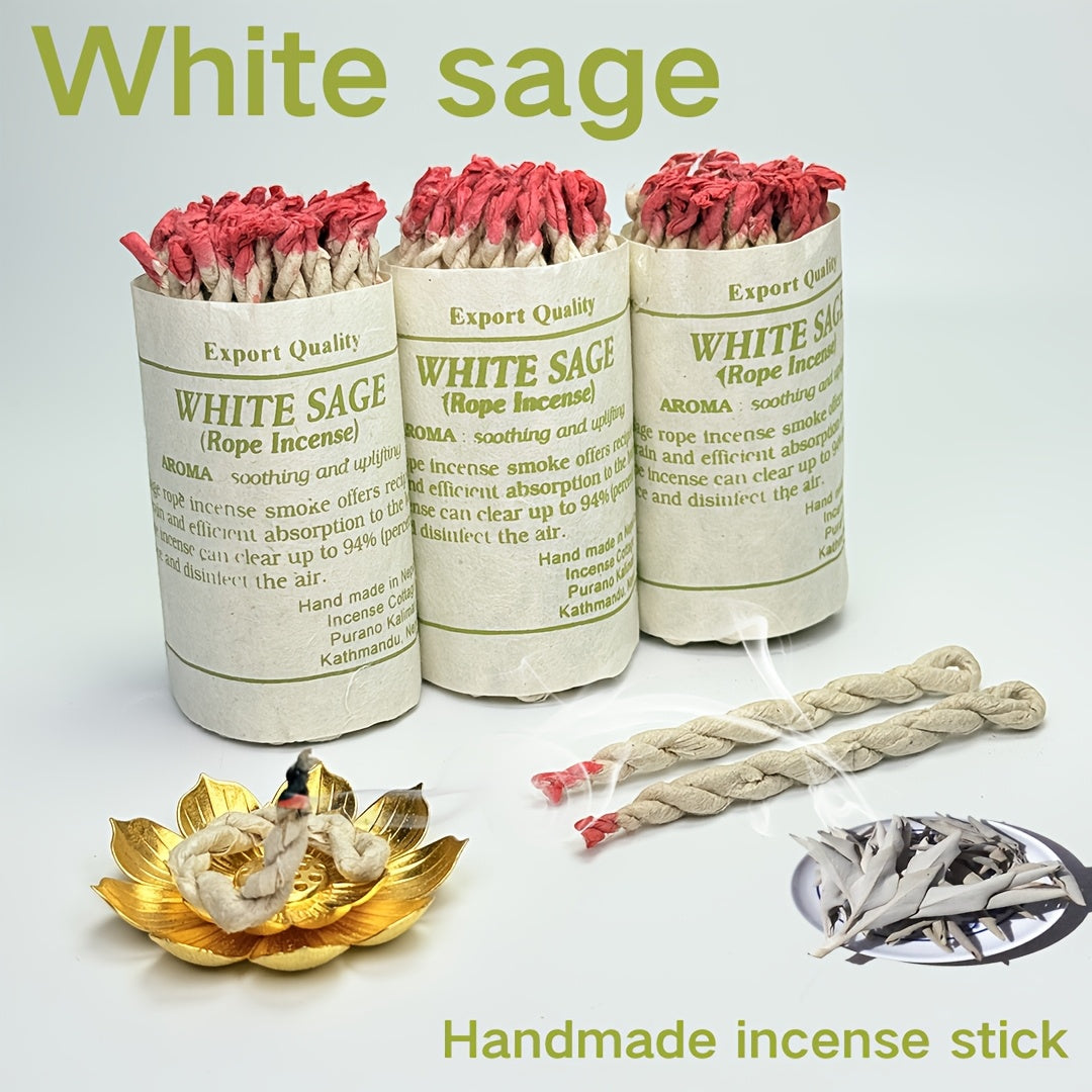 40/80/120 Count Handmade White Sage Rope Incense Sticks