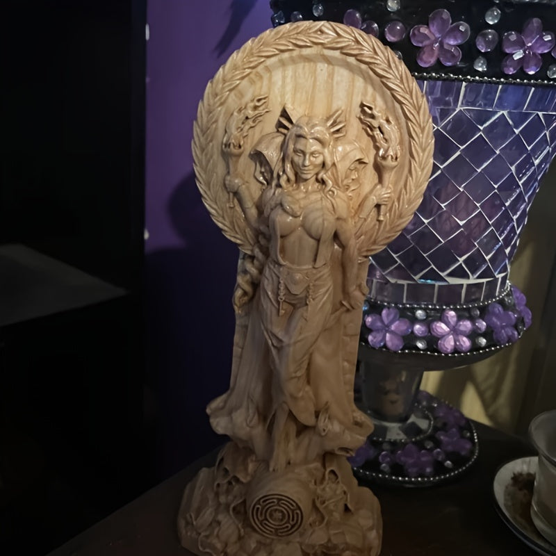 Handcrafted Wooden Hecate Statue for Home Decor – Indoor/Outdoor Pagan Goddess Ornament