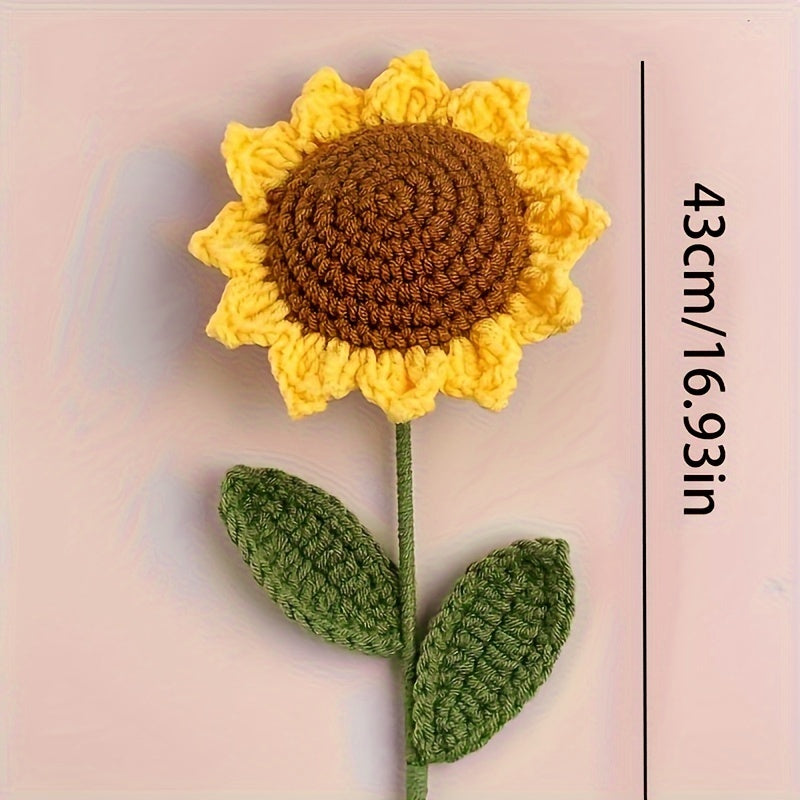 [Handmade Crochet Bouquet] Handmade 1pc Crochet Sunflower Bouquet | Textile Yarn Knitted Flowers, Art and Crafts, Ideal for Graduation, Home Decor, and Festive Arrangements, Christmas Present, Yarn, Available In 1/3pcs, Perfect for Room Decor