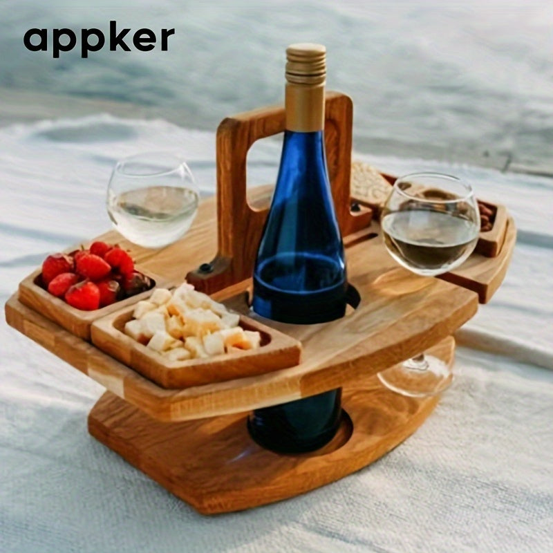 Portable folding Solid Wood Picnic Table with Glass Cup Holder