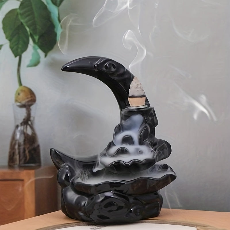 [1pc Handcrafted Moon Backflow Holder] 1pc Handcrafted Resin Moon Backflow Incense Holder, Waterfall Aromatherapy Burner with Cones for Yoga & Home Decor, Ideal for Halloween, Christmas, Easter, Hanukkah, Thanksgiving