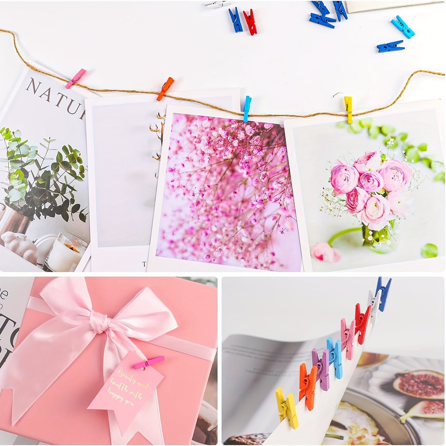 100pcs colorful wooden mini clothes pins for photos, 1 inch (2.5cm) multi - color decorative, reusable and space saving. suitable for photos, crafts & DIY projects, home & kitchen decoration, Valentine ' s Day photo frame clip for decoration