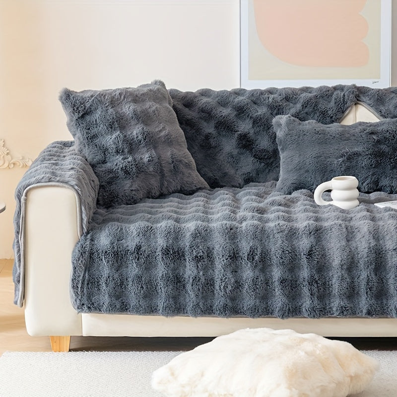 1pc Cozy Rabbit Plush Sofa Cover - Winter Warm, Thick, Soft, Non-Slip, Protective Furniture Protector for Bedroom, Office, Living Room Home Decor - Pet Favorite, Easy to Install, Machine Washable, Durable, and Stylish