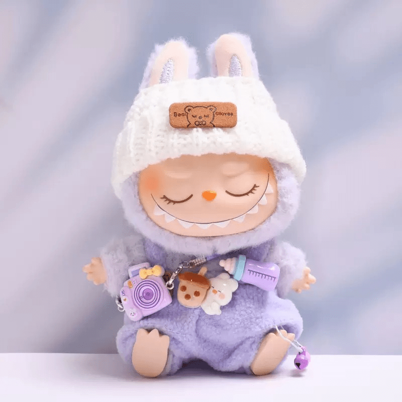 Labubu Fashion Clothes Set for Doll(NO Doll), Handcrafted Crochet 3pcs Set, Cute Clothes, Bag, Hat, DIY Stylish Fun Labubu Clothes Accessories for Daughter Birthdays, Anniversary Holiday Gifts