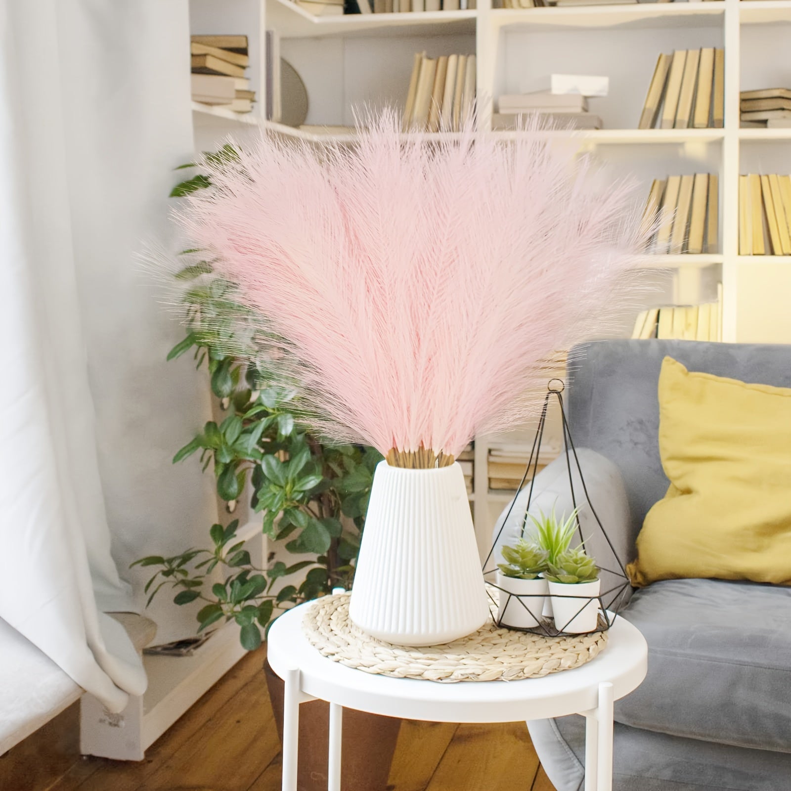 Pink Faux 21" 10pcs Bloomings Pampas Grass - Polyester Artificial Branches Vase Filler - No Electricity or Battery Needed for Home Wedding Boho Decor, Christmas Decoration