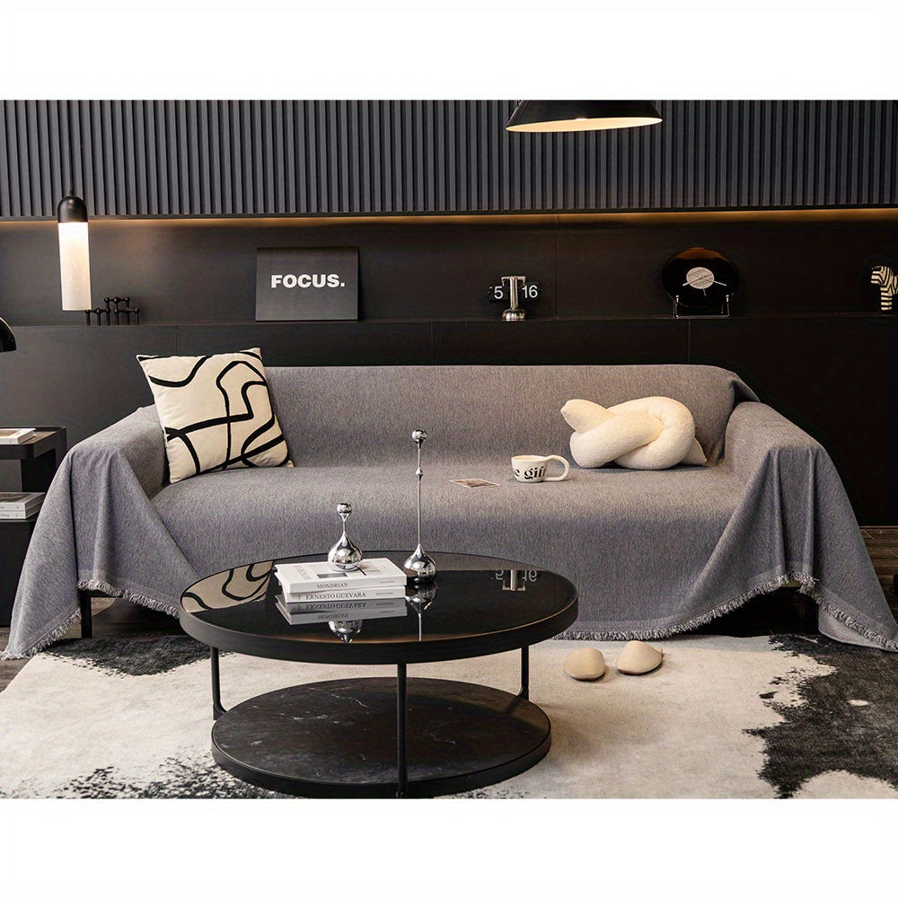 1pc Pet-Friendly Sofa Cover - Washable, Modern Gray Chenille Slipcover for 3-4 Cushion Sofas, Sectional Couch Protector for Living Room Furniture, Petfriendly Design, Sofa Protection Cover