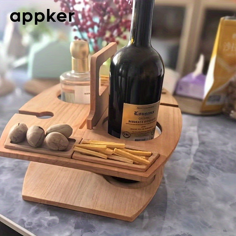 Portable folding Solid Wood Picnic Table with Glass Cup Holder