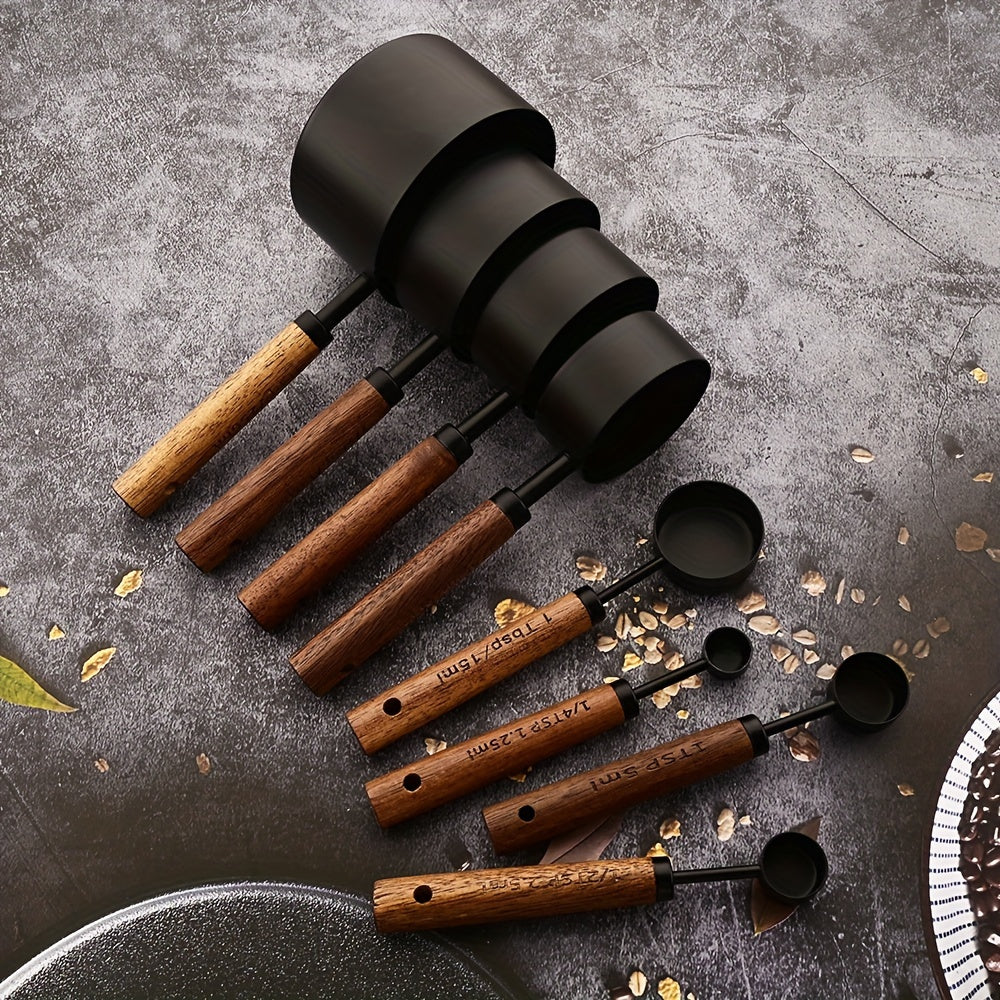 4/8pcs Acacia Wood Handle Measuring Cup and Spoon Set