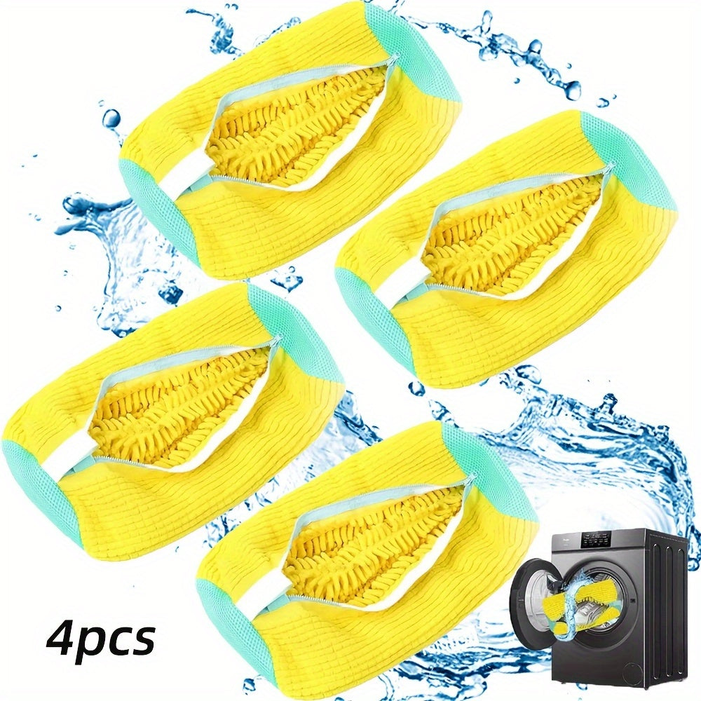 [Soft Laundry Bag] Soft Chenille Laundry Bag | Yellow Shoe Washing Machine Bag for Washer & Dryer with Noise Reduction, Oval Zipper Design, Rich Fluff Lining, Durable Polyester for Sneakers & Most Footwear