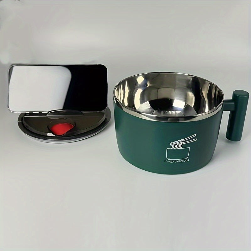 Stainless Steel Instant Noodle Bowl - 1pc, Lunch Box with Lid, Portable Drain Bowl, Ramen Bowl, Kitchen Tableware, Office Lunch Container