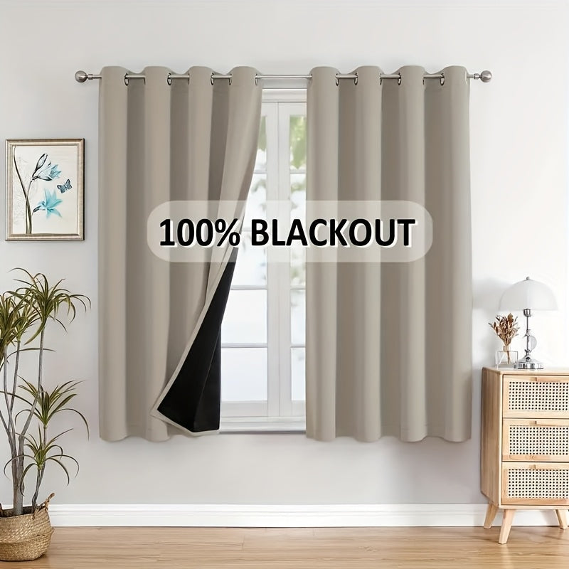2pcs 100% blackout curtains, with perforated hanging method, sun protection, privacy protection, heat insulation and noise reduction, suitable for bedroom, living room, dining room and other various life decorations