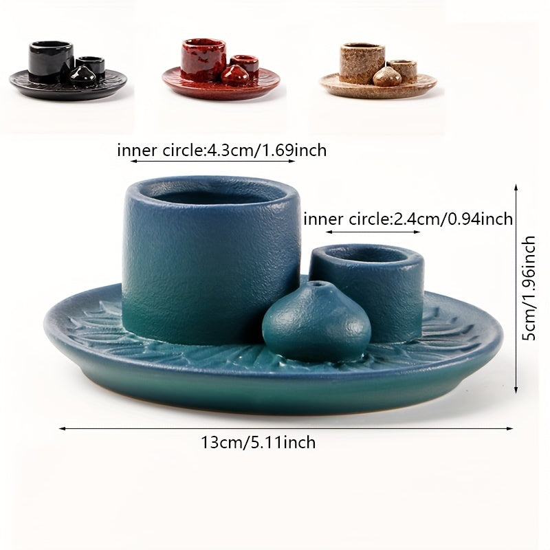 1pc 4-in-1 Ceramic Incense Burner Holder – Palo Santo & Sage Smudge Stand with Stick & Candle Holder, Elegant Home Decor for Meditation, Yoga, and Aromatherapy Relaxation, Home Relaxation | Rustic Ceramic Holder | Terracotta Design, Incense Holder