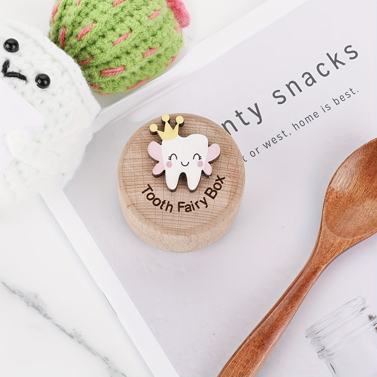 1pc Tooth Fairy Box, Cute Carved Wooden Box with 3D Tooth, Stores Lost Teeth, Souvenir Dropped Tooth Keepsake Storage Box Gift
