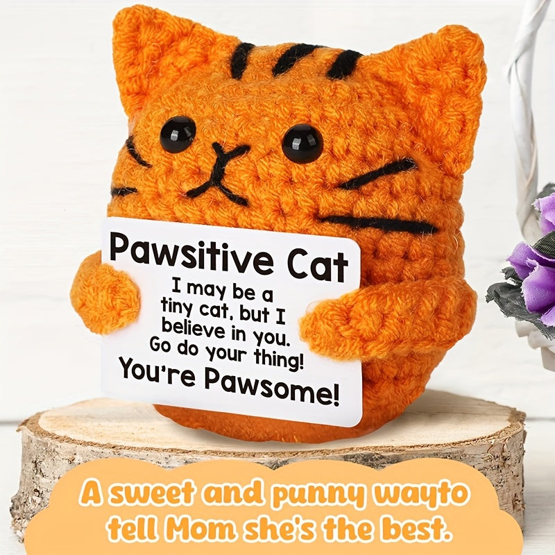Cat Crochet DIY Kit-Emotional Support Handmade Gift with Positive Quote-Heartwarming Gift for Graduation, Best Friends & Cat Lovers