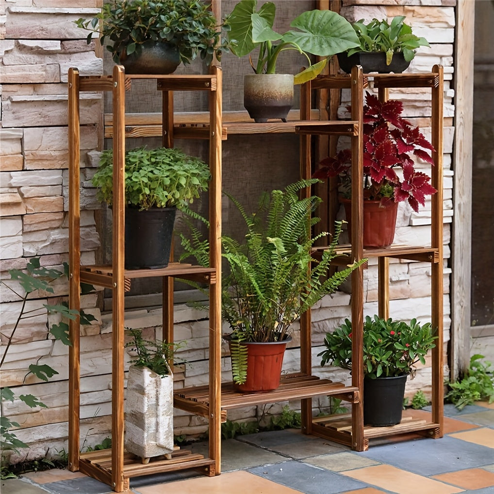 [Wooden Plant Stand] Adjustable Large Wooden Plant Stand | Flower Display Rack Multiple Pots Holder Corner Shelf Balcony Patio Garden Indoor Home Decor Flexible Combination