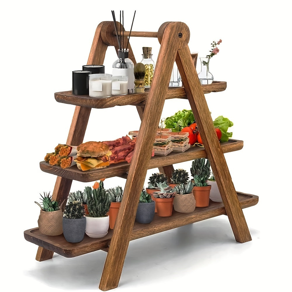 1-Tier Rustic Wooden Tray Rack - Versatile 3-Tier