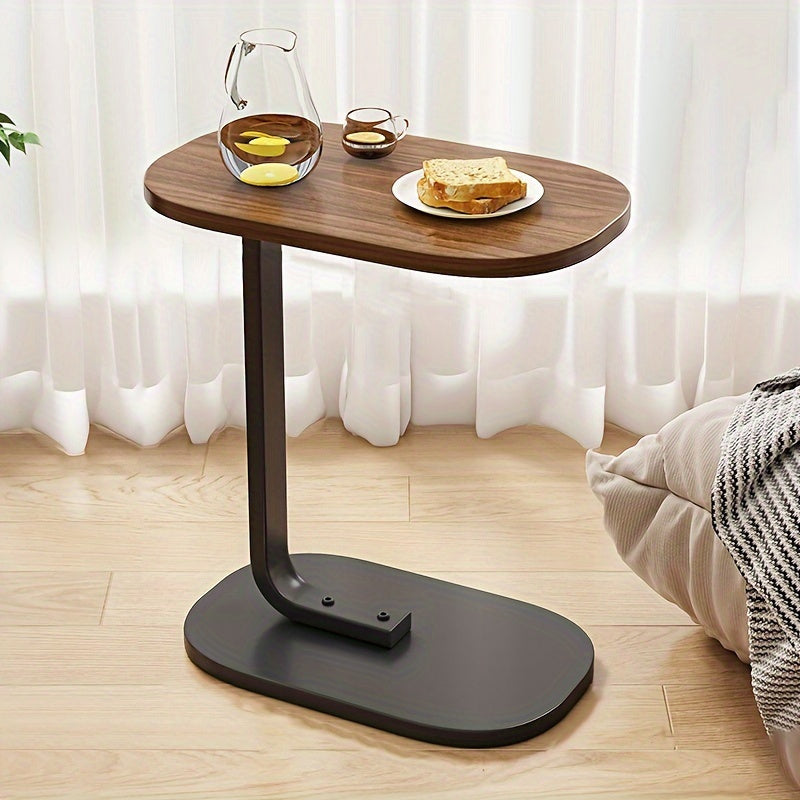 Cozy Appeal| Elegant Walnut Wood C-Shaped Side Table - Modern Durable Construction with Sturdy Black Metal Frame - Compact Design Ideal for RVs and Homes, Easy to Carry, Bedroom Side Table|Modern Side Table|Wood Metal Mix, Room Decor RV Tables