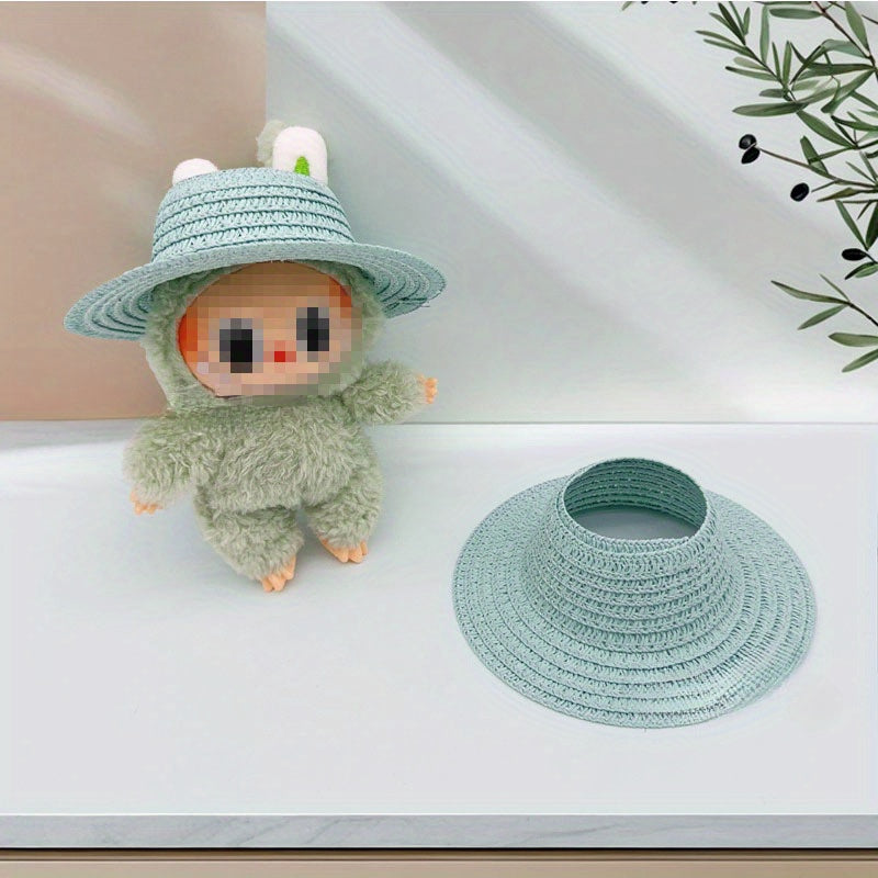 Bubu-Style Open-Top Straw Hat, Woven Party Accessory for Rural-Themed Outfits, with Interchangeable Decorations for Dolls.
