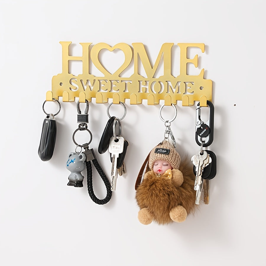 [Wall-Mounted Rust-Resistant Key Holder] Chic Black Metal Key Holder - Wall-Mounted Storage Rack with Decorative Hooks for Coats, Hats & More - Rust-Resistant Organizer for Entryway or Hallway