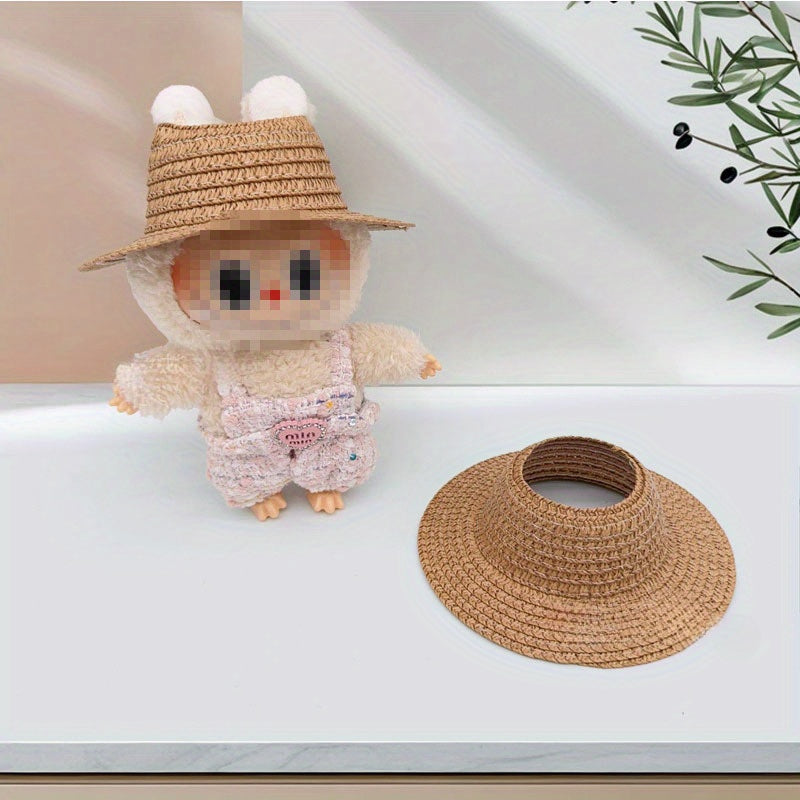 Bubu-Style Open-Top Straw Hat, Woven Party Accessory for Rural-Themed Outfits, with Interchangeable Decorations for Dolls.