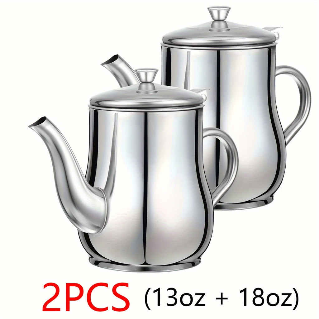 [Oil Strainer] Stainless Steel Oil Strainer Pot | 2pcs | 13oz + 18oz | Fine Mesh Strainer | Home Kitchen