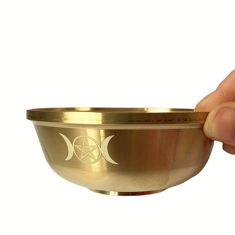 1pc Brass Altar Bowl with Golden Pentacle & Moon Design - Perfect for Witchcraft, Divination & Astrology - Ideal Home Decor for Christmas, Halloween, Easter, Hanukkah, Thanksgiving