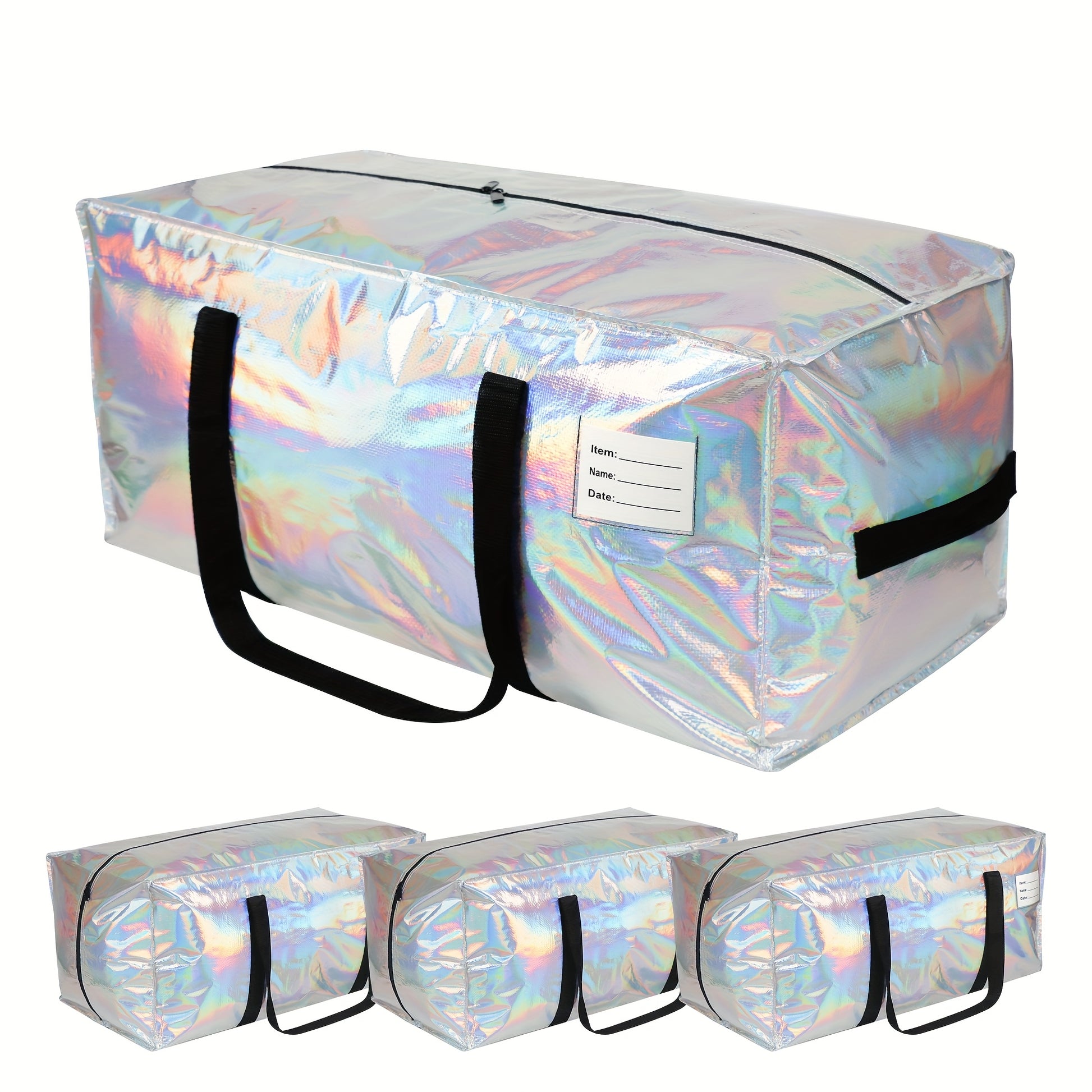 4pcs Large Moving Bags, Silvery Thick Storage Bags, with Side Handles and Label Bags, Reusable Storage Tote Bags, Save Space, Suitable for Moving, Long-term Storage of Clothe