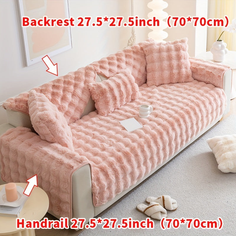 1pc Cozy Rabbit Plush Sofa Cover - Winter Warm, Thick, Soft, Non-Slip, Protective Furniture Protector for Bedroom, Office, Living Room Home Decor - Pet Favorite, Easy to Install, Machine Washable, Durable, and Stylish