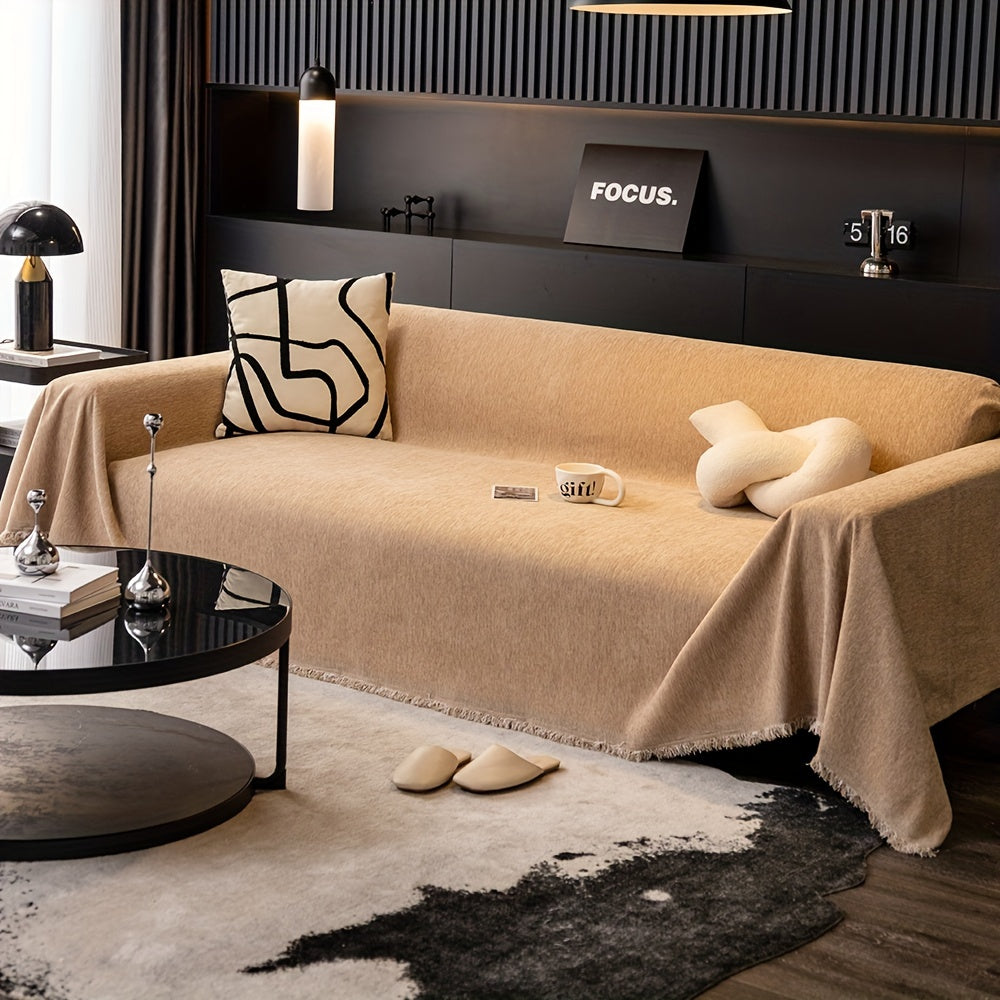 1pc Pet-Friendly Sofa Cover - Washable, Modern Gray Chenille Slipcover for 3-4 Cushion Sofas, Sectional Couch Protector for Living Room Furniture, Petfriendly Design, Sofa Protection Cover