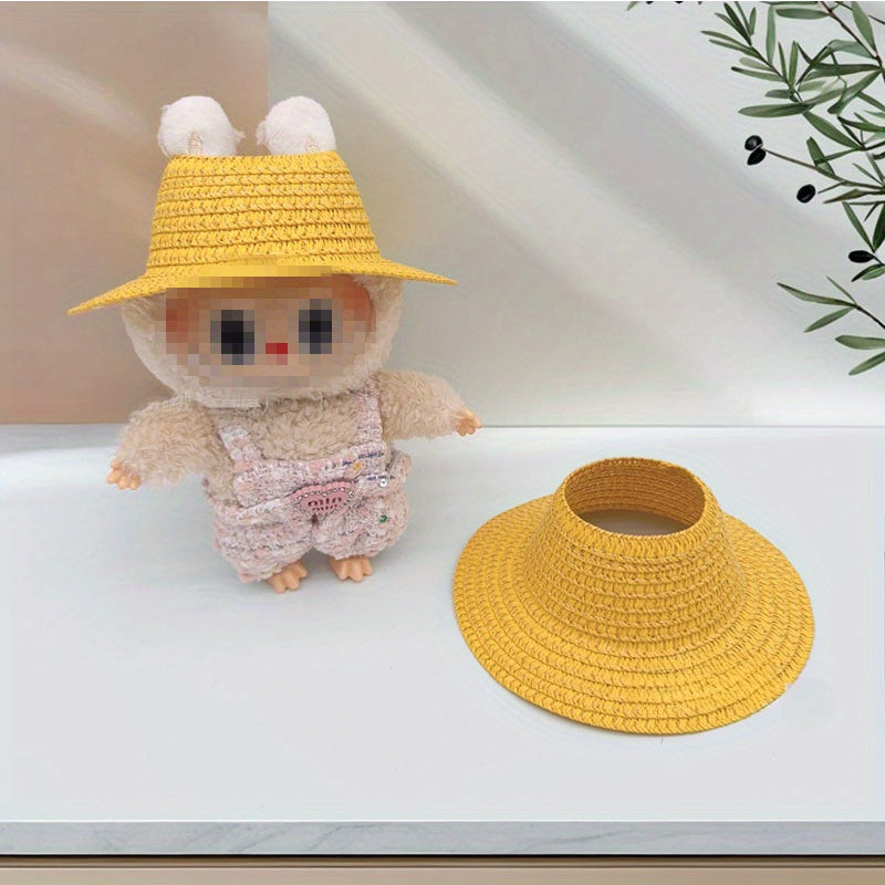 Bubu-Style Open-Top Straw Hat, Woven Party Accessory for Rural-Themed Outfits, with Interchangeable Decorations for Dolls.