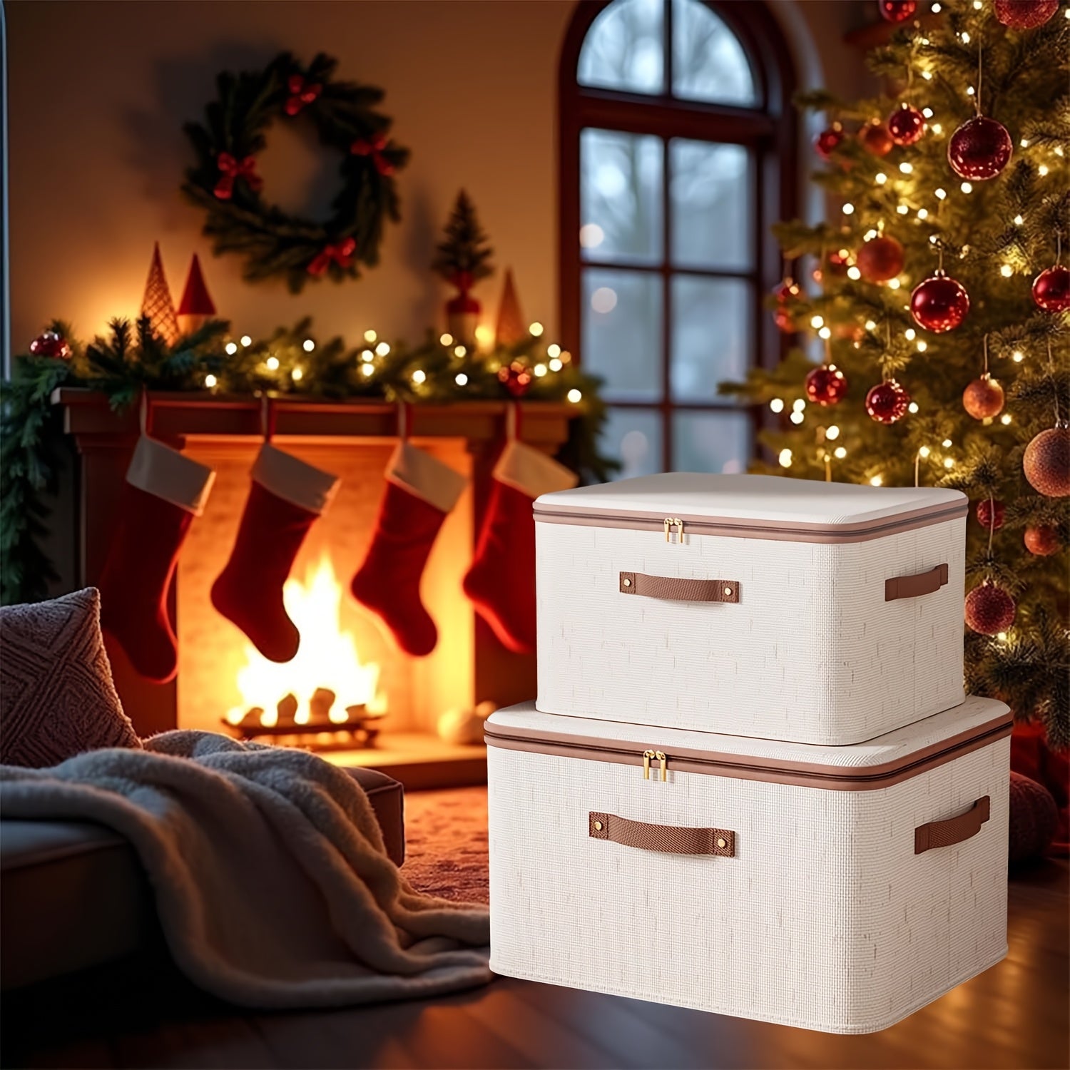 Linen Zipper Quilt Storage Bins with Lids, linen Fabric