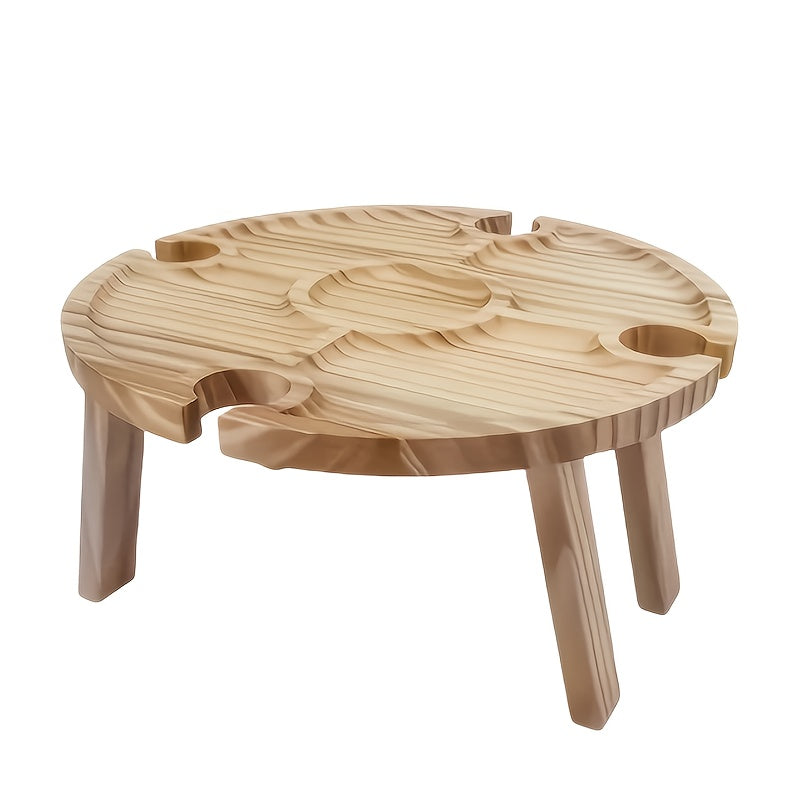 1pc Handmade Wooden Folding Picnic Table with Wine Rack