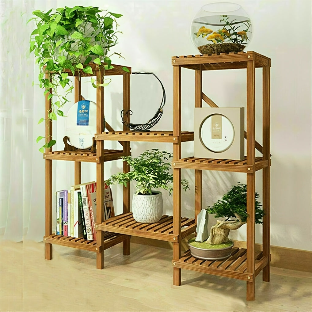 [Wooden Plant Stand] Adjustable Large Wooden Plant Stand | Flower Display Rack Multiple Pots Holder Corner Shelf Balcony Patio Garden Indoor Home Decor Flexible Combination