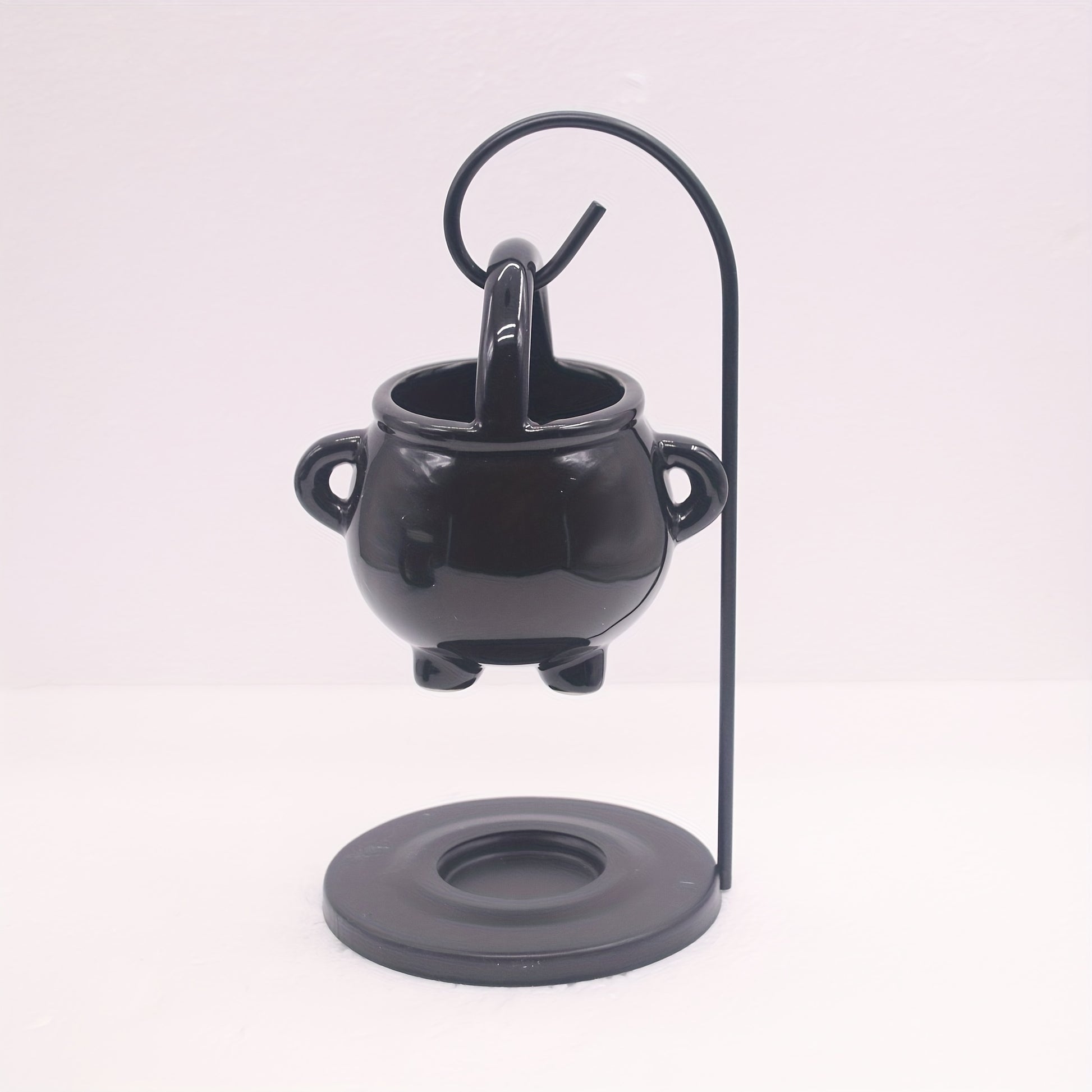 1pc Black Ceramic Witch's Cauldron Oil Burner - Essential Oil & Wax Melt Diffuser with Tealight Candle Holder for Home Decor, No Incense Included