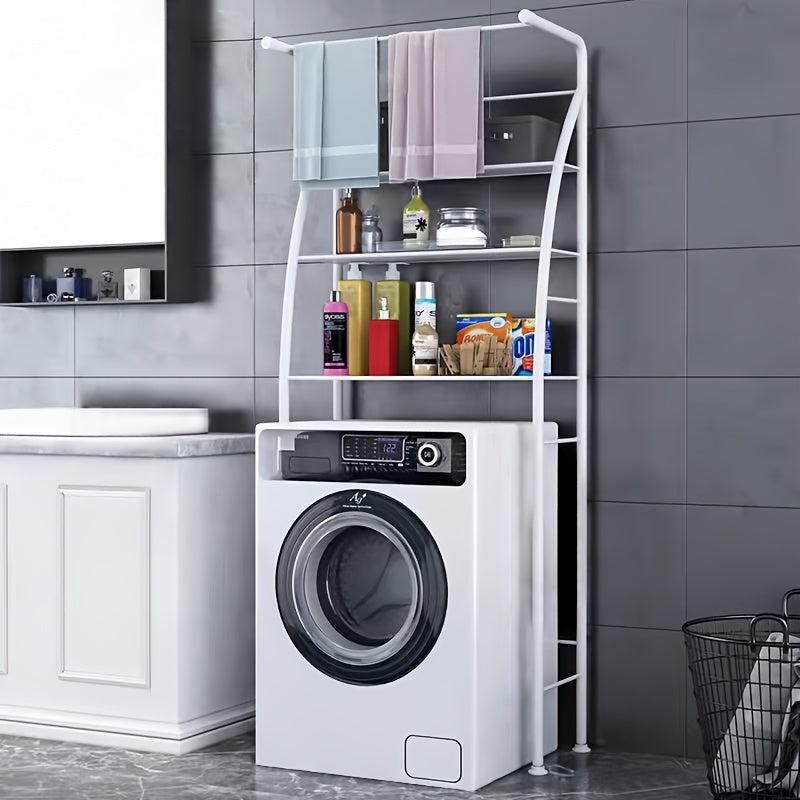 [Adjustable Storage Rack] 3-Tier Adjustable Over Washing Machine Storage Rack | Freestanding Stainless Steel Bathroom Organizer for Washer and Dryer, Space-Saving Utility Shelves for Laundry Room, White, Laundry Room Accessories, Standing Shelf