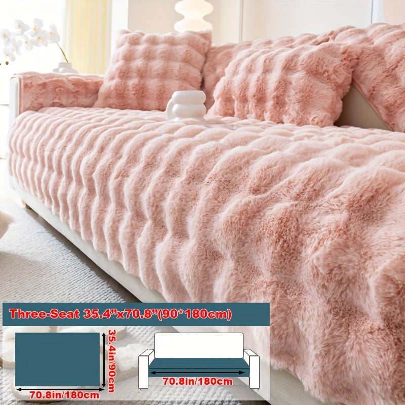 1pc Cozy Rabbit Plush Sofa Cover - Winter Warm, Thick, Soft, Non-Slip, Protective Furniture Protector for Bedroom, Office, Living Room Home Decor - Pet Favorite, Easy to Install, Machine Washable, Durable, and Stylish