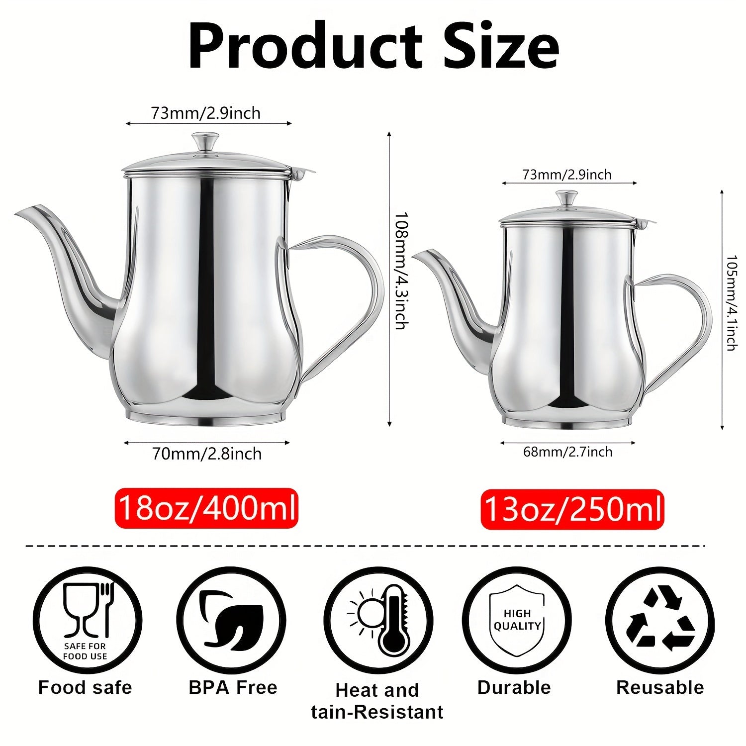 [Oil Strainer] Stainless Steel Oil Strainer Pot | 2pcs | 13oz + 18oz | Fine Mesh Strainer | Home Kitchen