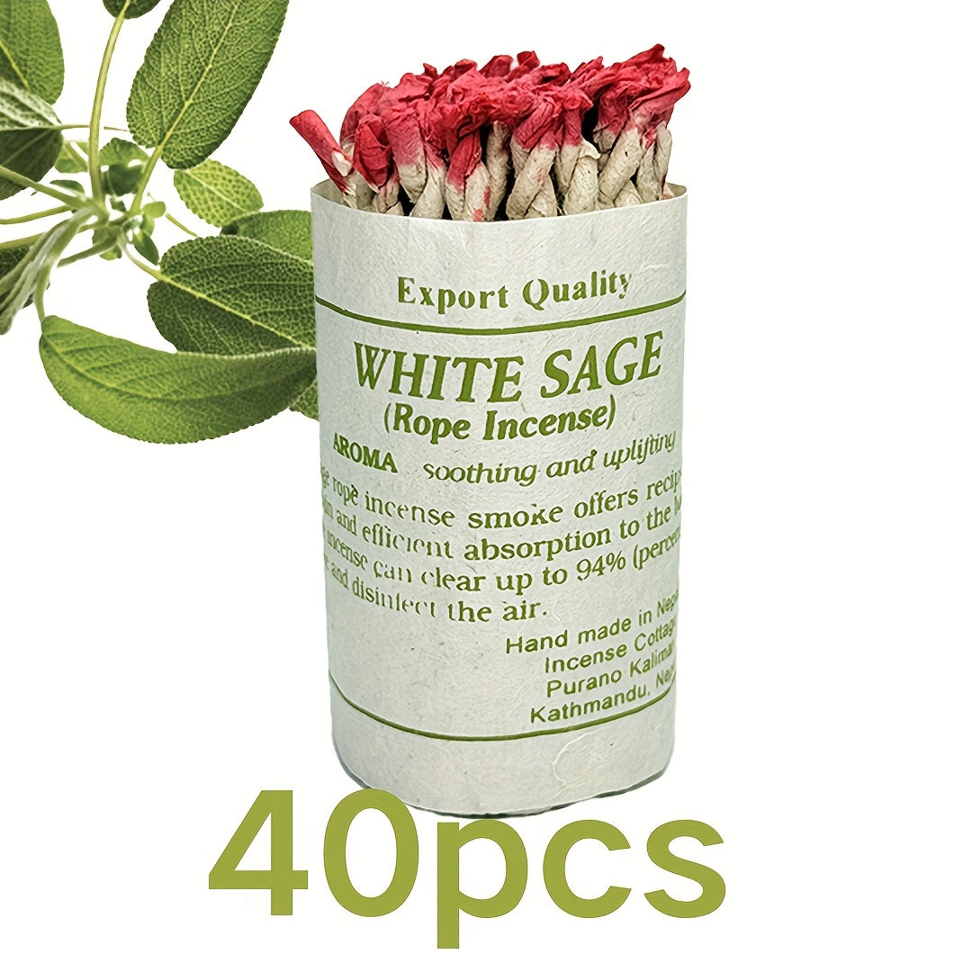40/80/120 Count Handmade White Sage Rope Incense Sticks
