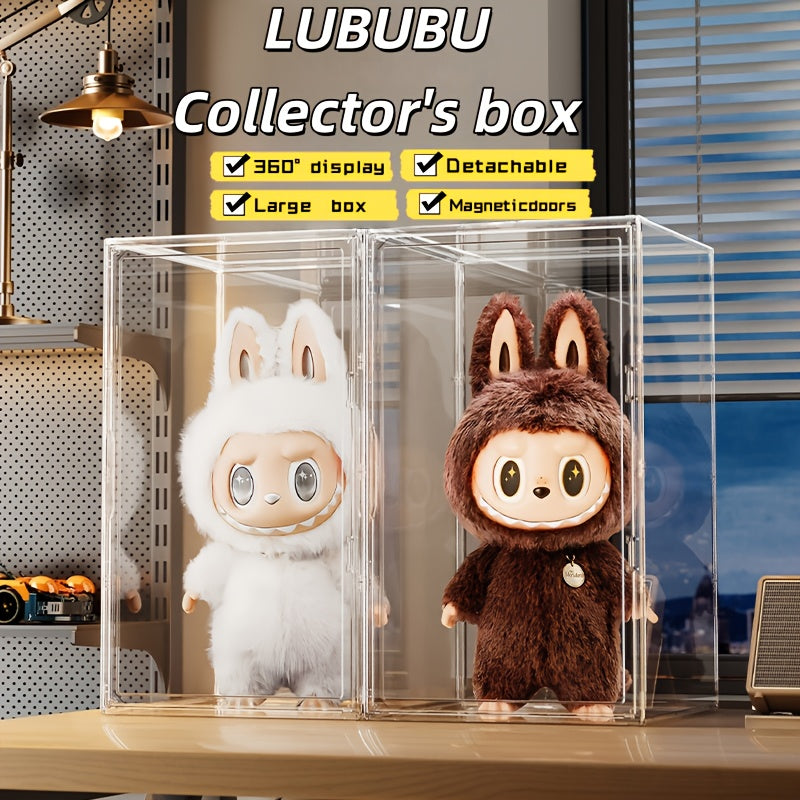 LUBUBU 2025 New Ultra-Large Acrylic Collectible Display Case - 360° Display, Magnetic Door, Dual Sizes (White & Brown) - Desktop Doll and Collectible Protector, Display Cabinet, Fashionable Doll Holder, Sturdy Structure, Collectible Protector, Home Decor