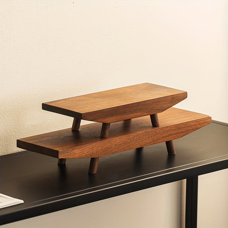 1pc Solid Camphor Wood 2-Tier Decorative Tray