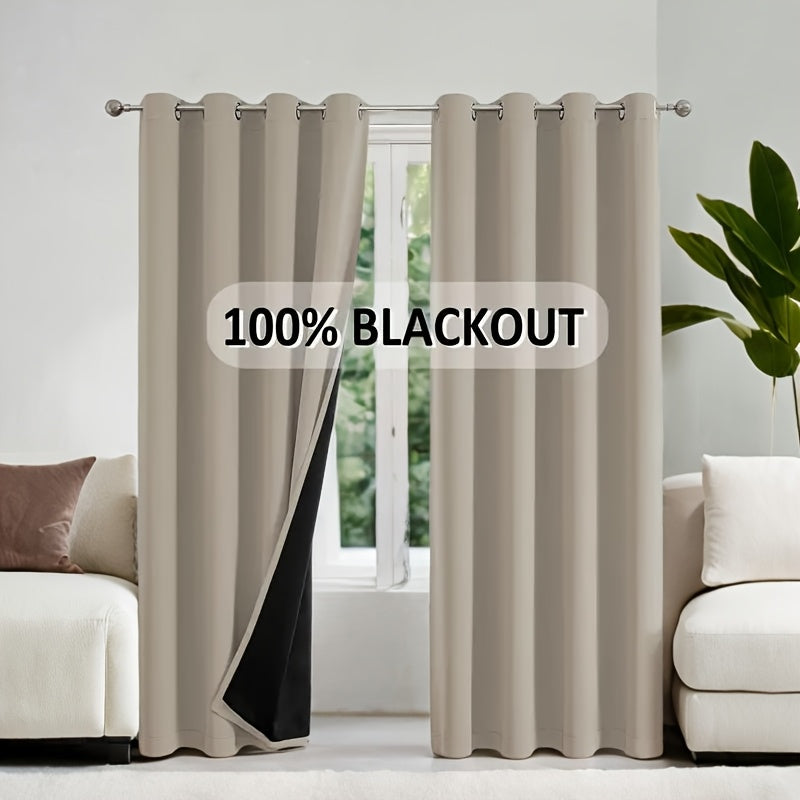 2pcs 100% blackout curtains, with perforated hanging method, sun protection, privacy protection, heat insulation and noise reduction, suitable for bedroom, living room, dining room and other various life decorations