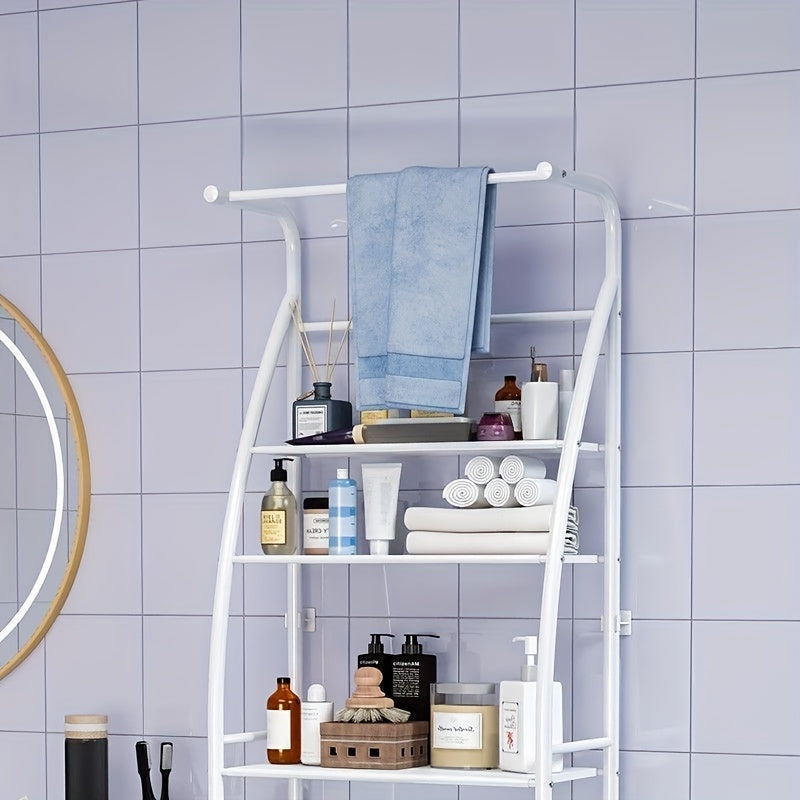 [Adjustable Storage Rack] 3-Tier Adjustable Over Washing Machine Storage Rack | Freestanding Stainless Steel Bathroom Organizer for Washer and Dryer, Space-Saving Utility Shelves for Laundry Room, White, Laundry Room Accessories, Standing Shelf