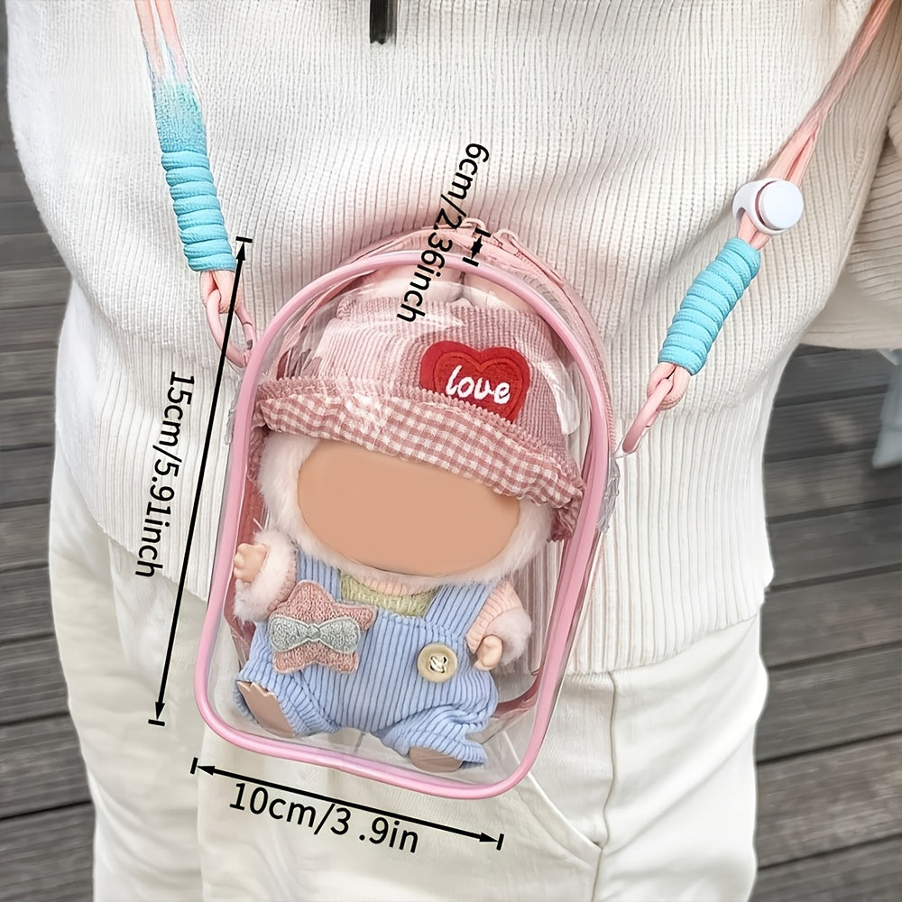 MISFANS Labubu Doll Crossbody Bag - Cute Transparent Purse with Pastel colors (Pink, Yellow, Clear), Adjustable Strap & Zipper Closure, Compact Bag for Girls, Teens, Anime Fans - Halloween/Christmas Gift Idea (Dolls Not Included) - Everyday Essentials Org