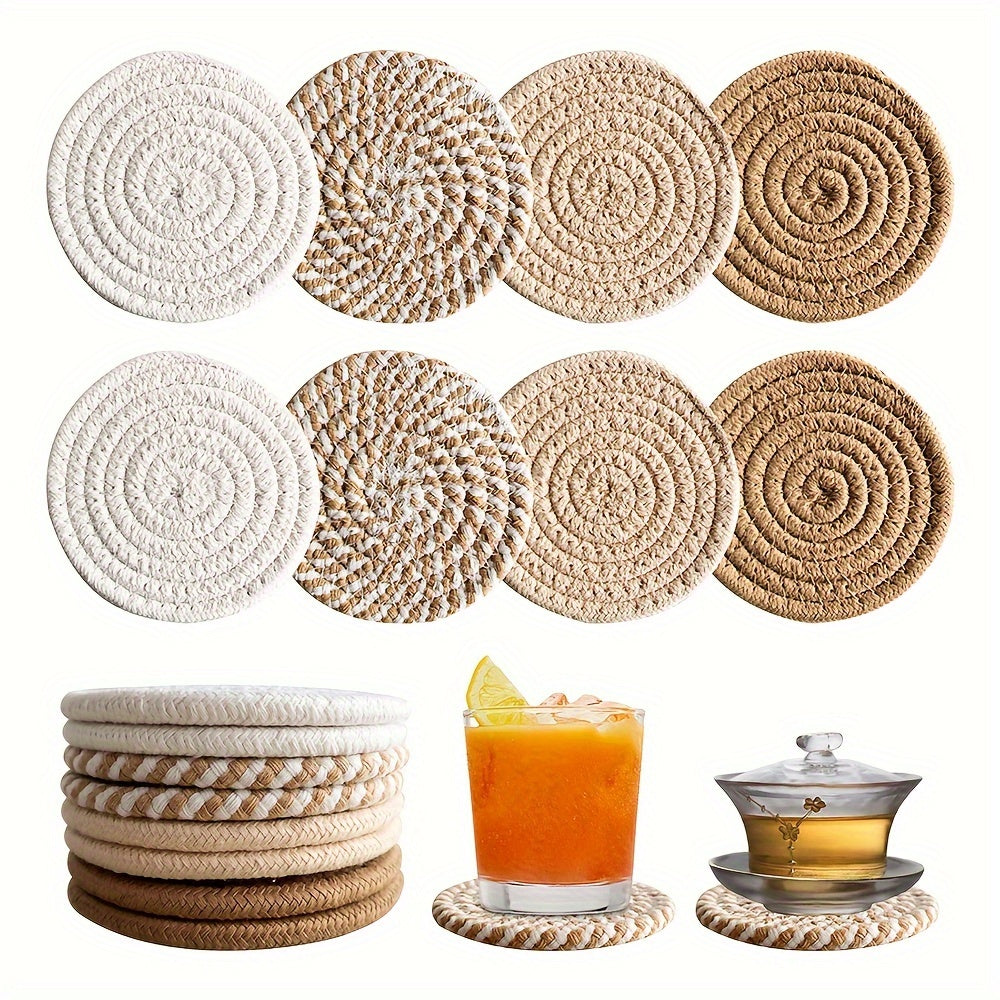 8pcs Absorbent Coasters Set, Minimalist Drink Mats for Coffee Table Home Decor, Bar Housewarming Gift, Brown Series, Polyester Blend 100%, Non-woven Fabric Lining