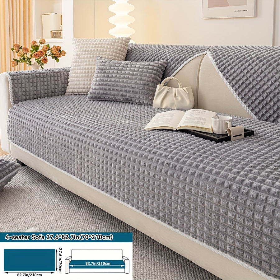 1pc Plush Sofa Cover - Soft, Thick, and Pet-Friendly Couch Protector for All Seasons, Non-Slip Furniture Slipcover for 1 to 4-Seater Sofas, Beige/Light Green/Dark Gray/Black Options, Perfect for Living Room, Bedroom, or Office Decor, Sofa Protection Cover