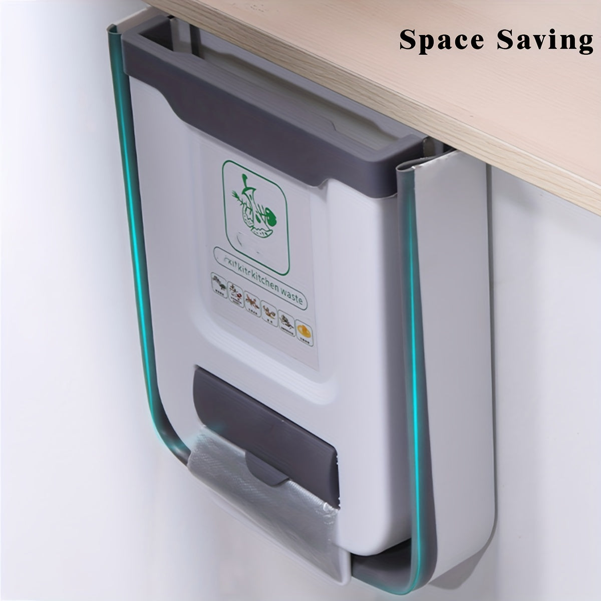 [Creative Sorting, Space-Saving] 1pc Space-Saving Large Foldable Hanging Trash Can - Wall-Mounted Waste Basket for Kitchen Cabinet Doors with Creative Sorting Feature, No Electricity Required, Modern Kitchen Accessory