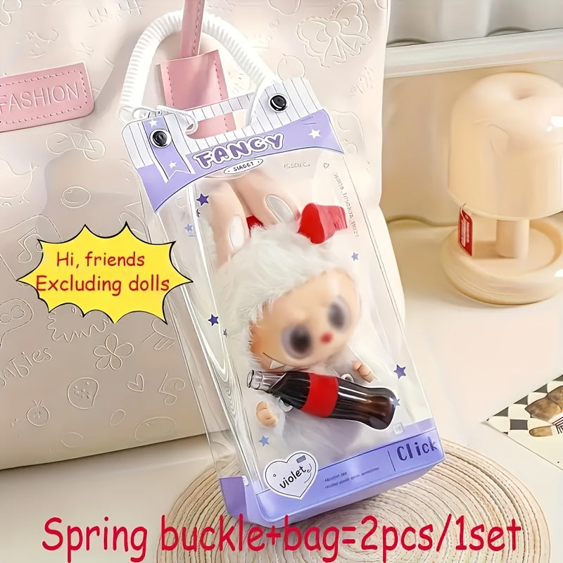 Labubu Monster Series Plush Toy Protective Cover with Spring Keychain - Transparent Storage Bag, Cute Collectible Gift for Girls, Girlfriend, Sister, Friends (Excluding Dolls)