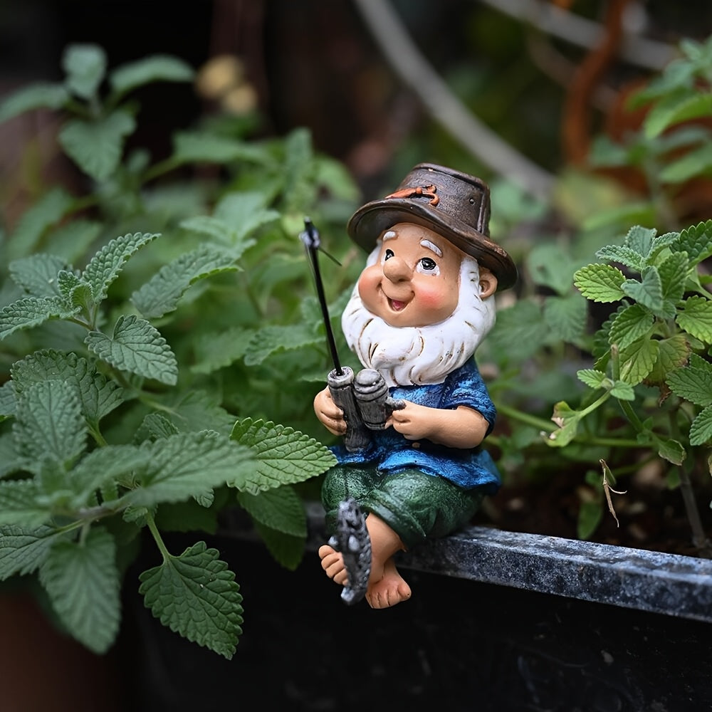 Whimsical Resin Fishing Gnome Figurine - Durable, Weather-Resistant Garden Decor, 1pc