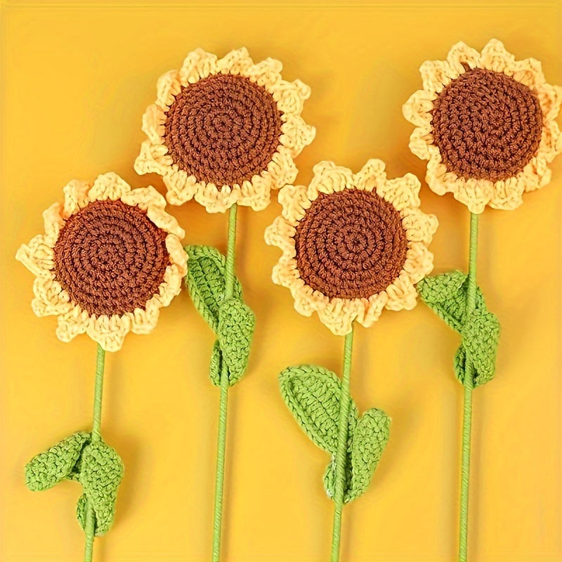 [Handmade Crochet Bouquet] Handmade 1pc Crochet Sunflower Bouquet | Textile Yarn Knitted Flowers, Art and Crafts, Ideal for Graduation, Home Decor, and Festive Arrangements, Christmas Present, Yarn, Available In 1/3pcs, Perfect for Room Decor