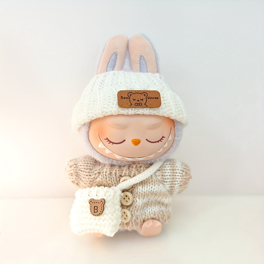 Labubu Fashion Clothing Set, Suitable for Dolls (No Dolls Included), Handmade 3-Piece Set, Cute Clothes, Bag, Hat, DIY Stylish And Fun Labubu Clothing Accessories, Perfect for Daughter'S Birthday, Anniversary, Or Holiday Gifts.